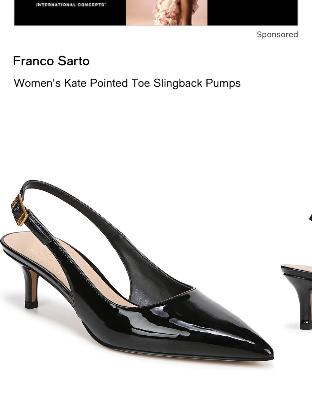 Franco Sarto Black Patent Pointed-Toe Slingback Heels